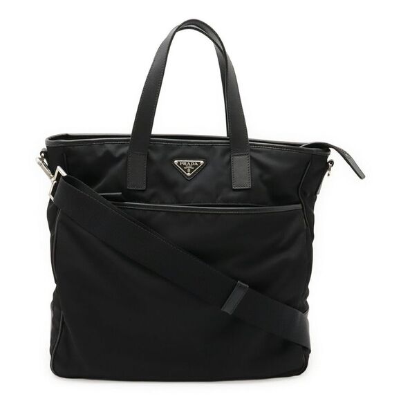 Prada Nylon Leather Triangle Logo Tote Bag - Picture 1 of 9